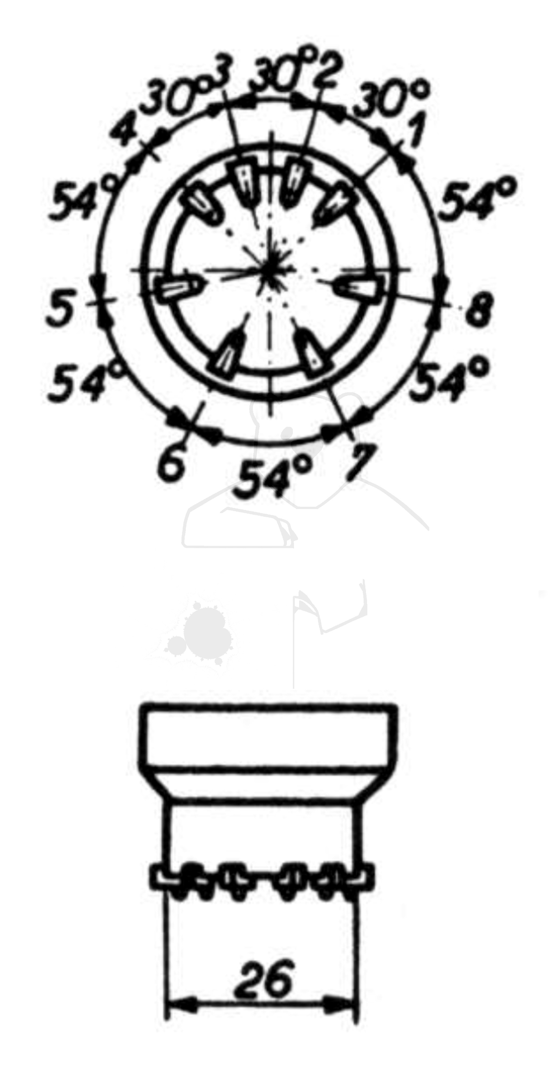 Fassung für Röhren mit: Aussenkontakt, 8pol. aus: Das große Röhrenhandbuch, Franzis Verlag, 1995 München